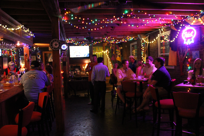 Christmas lights in a funky little speakeasy in Rogers, Arkansas