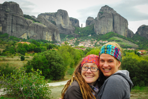 Alison Chino and Sarabeth Jones in Meteora, Greece